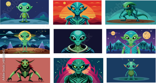 Alien Character Figures in Colorful Comics-