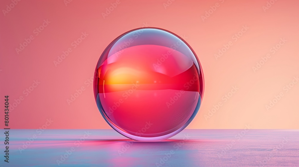 A smooth,pink crystal ball reflects light within its transparent glass sphere A smooth,pink crystal ball reflects light within its transparent glass sphere
