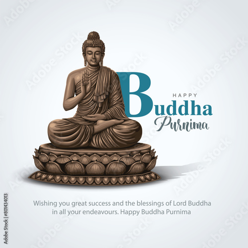 Happy Vesak Day, Buddha Purnima wishes greetings with buddha and lotus illustration. Can be used for poster, banner, logo, background, greetings, print design. abstract illustration design.
