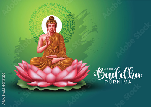Happy Vesak Day, Buddha Purnima wishes greetings with buddha and lotus illustration. Can be used for poster, banner, logo, background, greetings, print design. abstract illustration design.