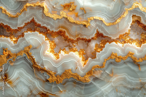 Gold and silver agate pattern, marble background. Created with Ai