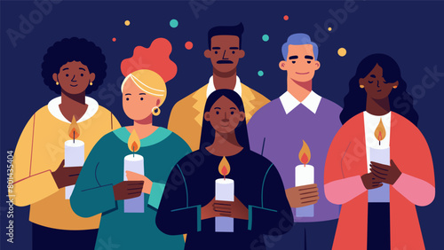 A group of people holding candles and singing in memory of Civil Rights activists who passed away during a Juneteenth vigil to honor their sacrifices. Vector illustration