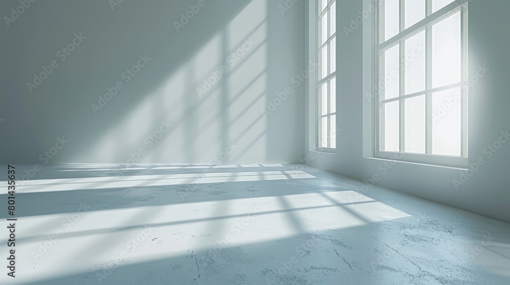 Obraz premium A room with a large window and a white wall. The room is empty and has a very clean and simple look