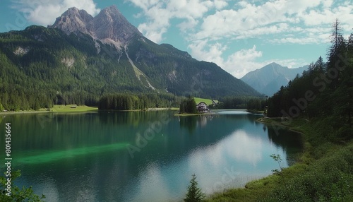 impressively beautiful fairy tale mountain lake in austrian alps