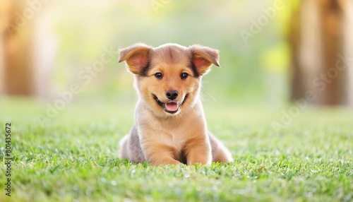 cute happy puppy dog on the grass in the park photo