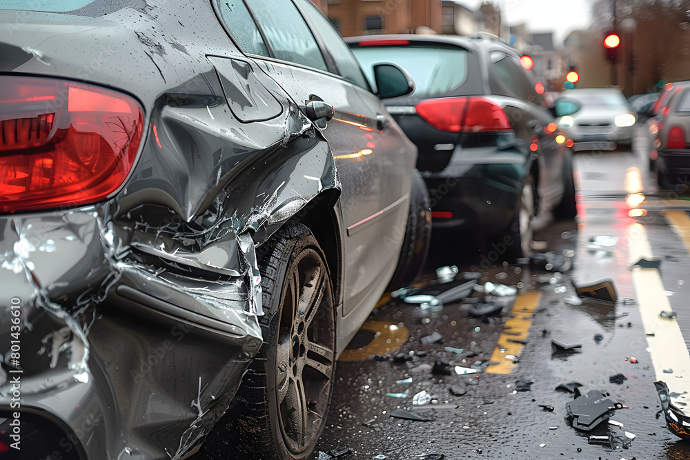 Car Collision Scene: Two Vehicles in Distress Car Collision Scene: Two Vehicles in Distress