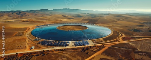Aerial view of Gemasolar Thermasolar Plant, a solar plant in Andalusia, Spain.