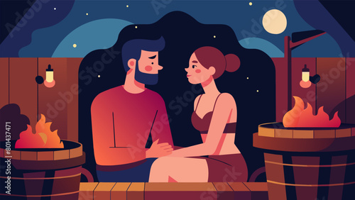 The dim lighting and soothing music in the sauna creates a romantic atmosphere for the couple to openly express their feelings..