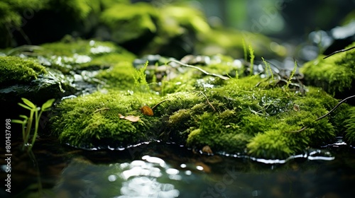  Moss-covered rocks in a flowing stream © Ali