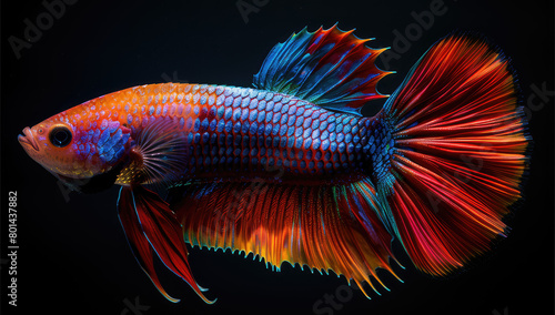 Beautiful colorful male betta fish, highly detailed. Created with Ai