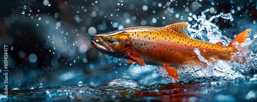 Colorful salmon fish splashing in water