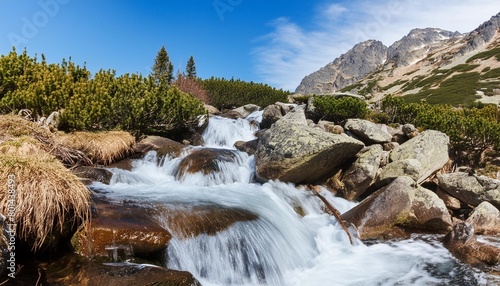 mountain stream flowing thorugh the rocks photo