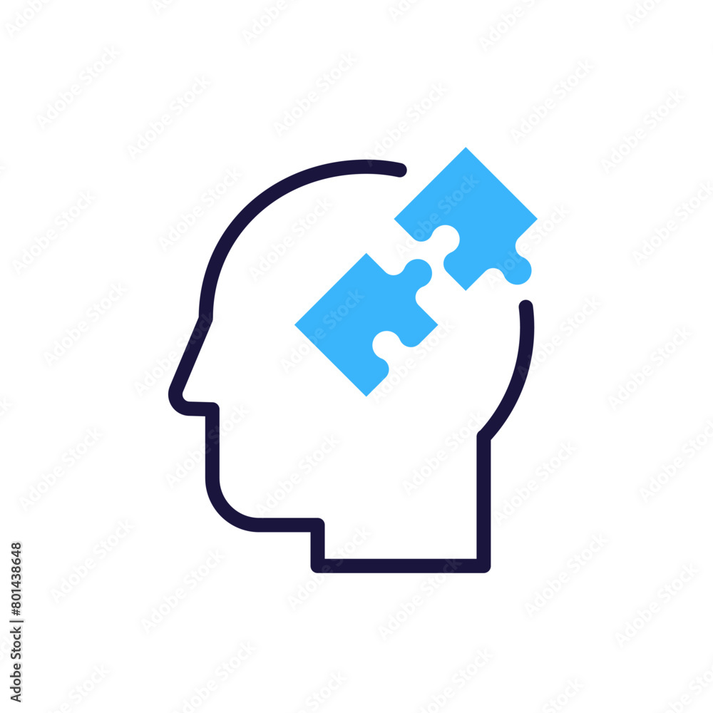Head face profile with two puzzle pieces connecting. Vector graphic design element symbol for creativity, autism, problem solving solutions Head face profile with two puzzle pieces connecting. Vector graphic design element symbol for creativity, autism, problem solving solutions