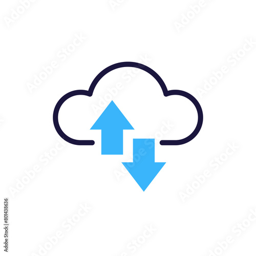 Cloud tech download and upload icon with two arrows. Vector graphic design element symbol