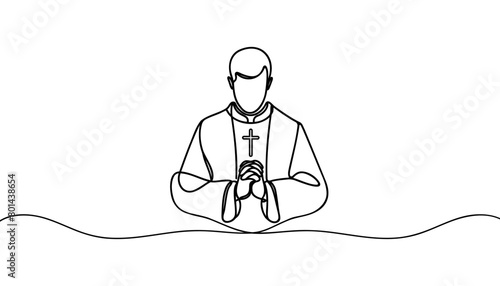 One continuous line drawing of a male priest. priest praying