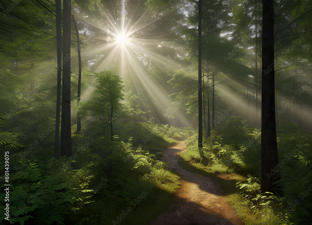 Forest beautiful atmospheric landscape, green forest, with lush greenery, generative ai Forest beautiful atmospheric landscape, green forest, with lush greenery, generative ai