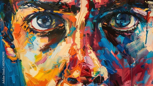 expressive selfportrait of the artist artistic representation of mans face painted with oil colors photo