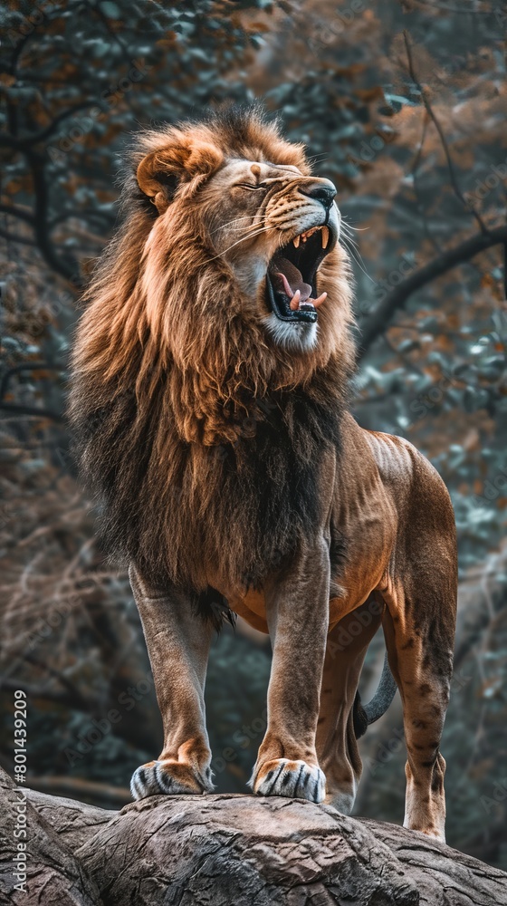 Portrait of a Lion standing on a rock roaring Portrait of a Lion standing on a rock roaring