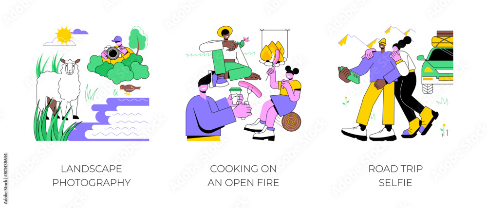 Fototapeta premium Holiday activities isolated cartoon vector illustrations.