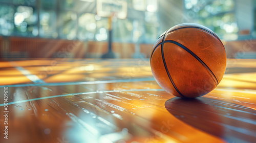 体育館の床に置かれたバスケットボール