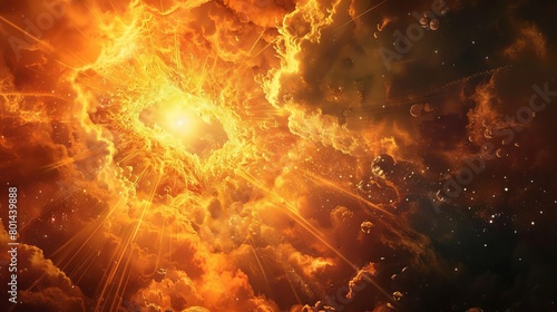 fiery cosmic explosion depicting gods creation of the heavens and earth genesis 11 biblical illustration photo