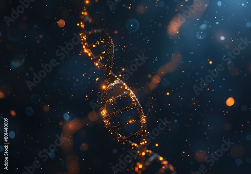 A dark, immersive background sets the stage for a glowing orange DNA sequence, highlighting themes of genetics and science.