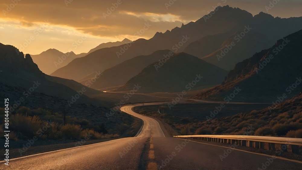 Empty road with mountains at sunset