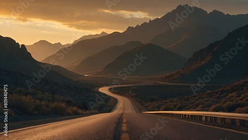 Empty road with mountains at sunset