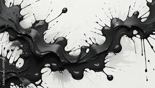 Abstract traces of black paint on a white background, blots, smudges, splashes