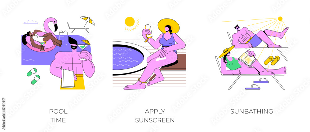 Pool time isolated cartoon vector illustrations.