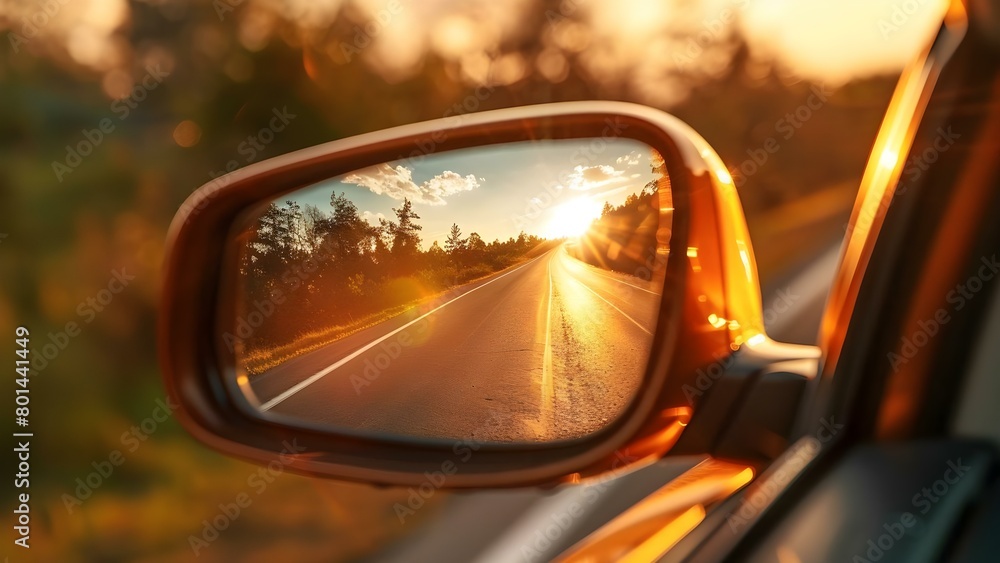 Sun reflecting in cars rearview mirror on side of road while traveling . Concept Travel Photography, Road Trips, Urban Exploration, Sun Flare, Car Interior Reflecting Sun Sun reflecting in cars rearview mirror on side of road while traveling . Concept Travel Photography, Road Trips, Urban Exploration, Sun Flare, Car Interior Reflecting Sun