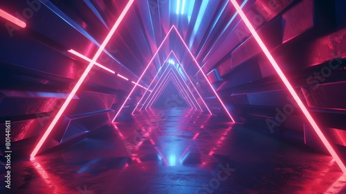 Fototapeta Naklejka Na Ścianę i Meble -  futuristic neon tunnel glowing geometric shapes in cyber void scifi 3d abstraction