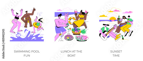 Summer holidays isolated cartoon vector illustrations.