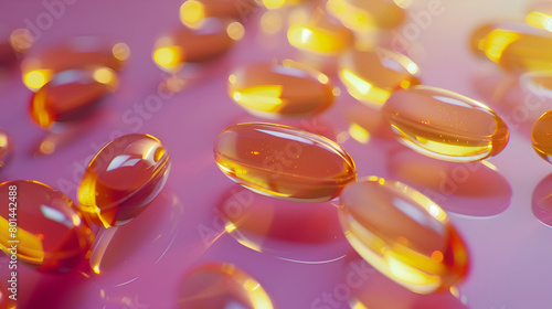 fish fat pills capsules vitamins omega 3 or hyaluronic acid are nutrients on purple background 