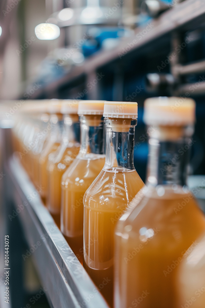 Bottles on conveyor belt in beverage factory Bottles on conveyor belt in beverage factory