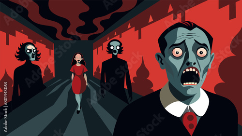 The walls were covered in eerie paintings depicting people in a state of intense fear and paranoia causing a shiver to run down the spine of anyone.
