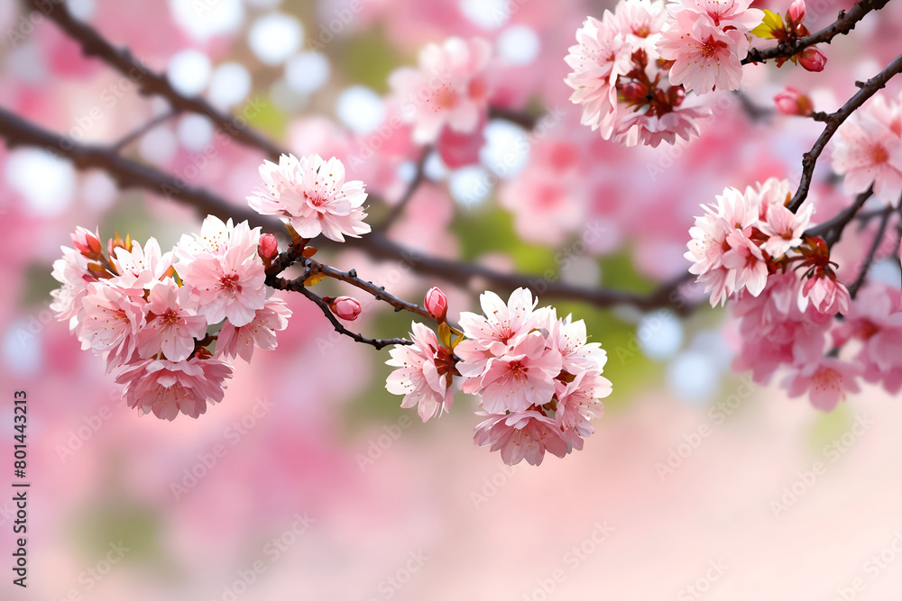 Pink sakura, cherry blossom, blooming spring flower, blurred background