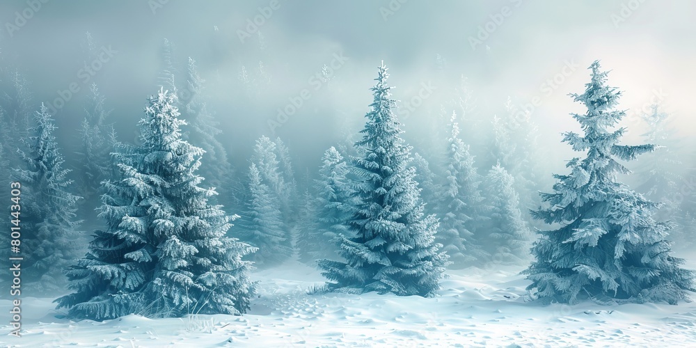 Seasonal Background with Snow covered Trees in a Pale Fog. Seasonal Background with Snow covered Trees in a Pale Fog.