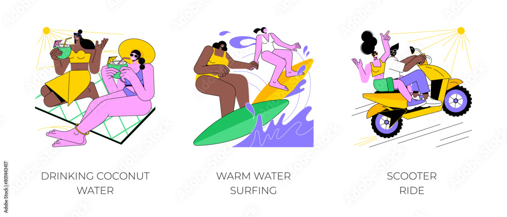 Summer holiday activities isolated cartoon vector illustrations. Summer holiday activities isolated cartoon vector illustrations.