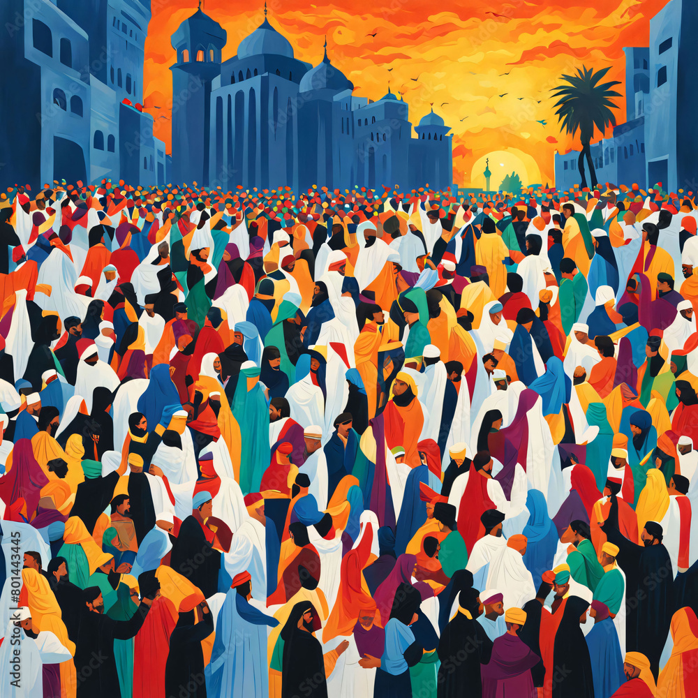crowd of people illustration in a city crowd of people illustration in a city