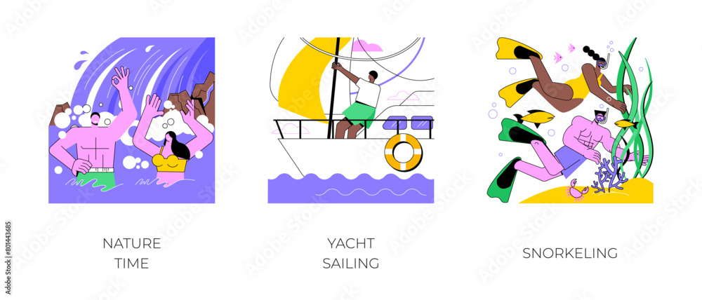 Active vacation isolated cartoon vector illustrations.