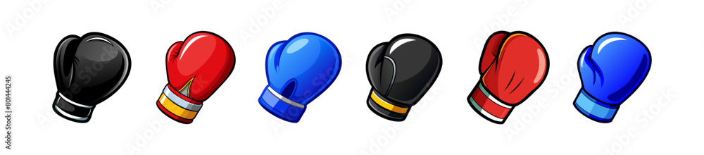 Set of boxing gloves. Illustration. Sporting gloves with a minimalist design. Concept of sports equipment, boxing training, athletic gear, powerful punch, combat sports. Isolated on white background Set of boxing gloves. Illustration. Sporting gloves with a minimalist design. Concept of sports equipment, boxing training, athletic gear, powerful punch, combat sports. Isolated on white background