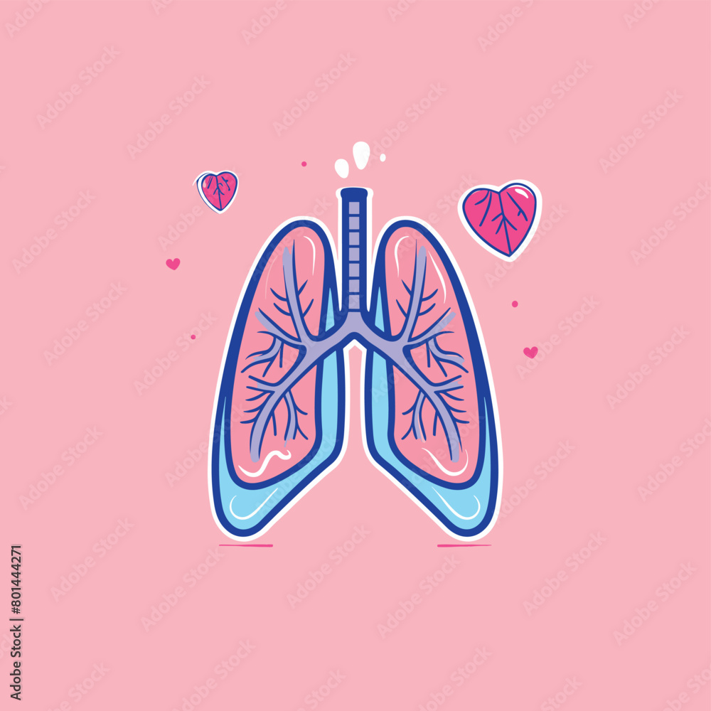 Illustration of healthy lungs on a pink background with heart shapes. Illustration of healthy lungs on a pink background with heart shapes.