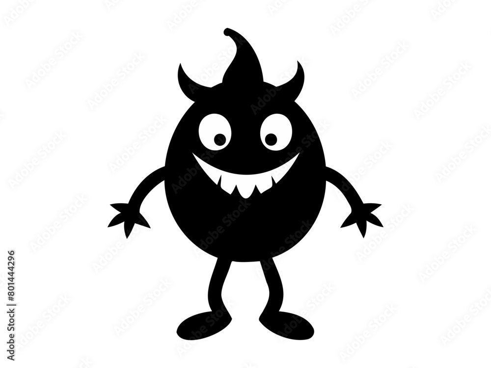 Black Silhouette of a mischievous cartoon monster. Playful devil figure. Isolated on white backdrop Concept of Halloween character, cartoon villain, spooky fun, children's fantasy Black Silhouette of a mischievous cartoon monster. Playful devil figure. Isolated on white backdrop Concept of Halloween character, cartoon villain, spooky fun, children's fantasy