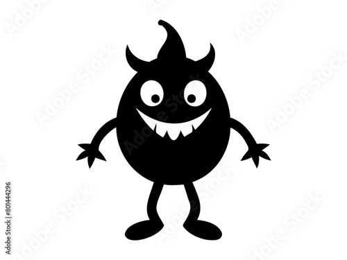 Black Silhouette of a mischievous cartoon monster. Playful devil figure. Isolated on white backdrop Concept of Halloween character, cartoon villain, spooky fun, children's fantasy © Jafree