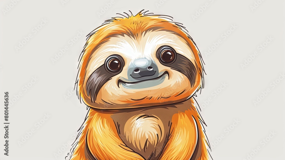 Fototapeta premium Adorable Minimalistic Sloth Masterpiece A Doodle Style on White