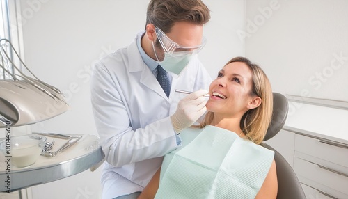 woman sitting in dental chair while professional doctor fixing her teeth