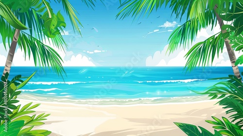 Tropical Beach Paradise  Perfect for travel agencies  resorts  and tourism sites. Features palm-fringed white sands against a vivid blue ocean backdrop. Generative AI.