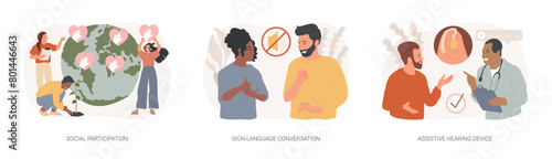 Social engagement isolated concept vector illustration set.