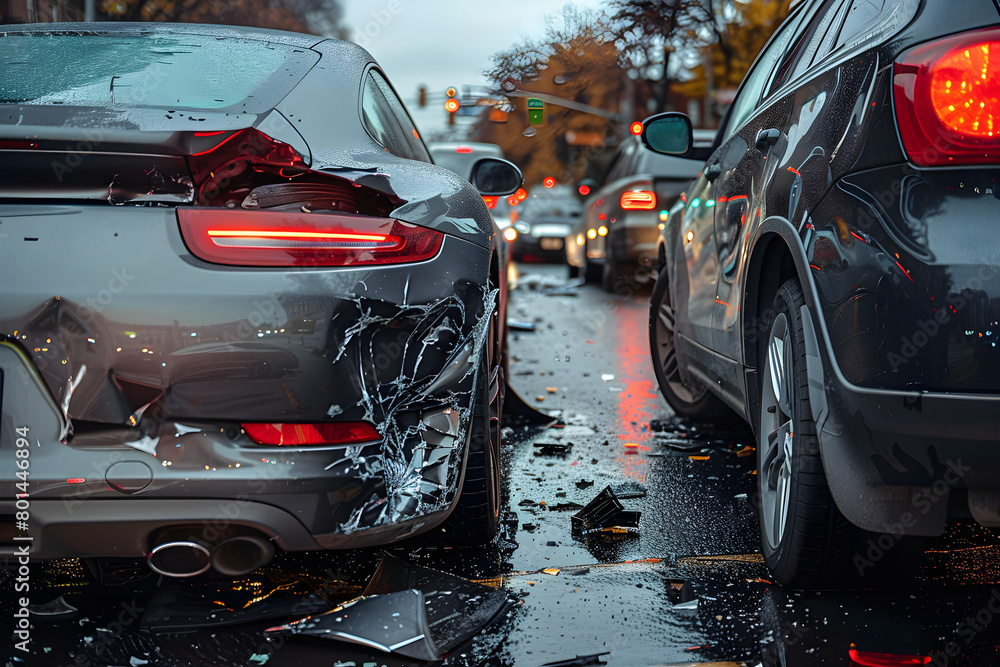 Car Collision Scene: Two Vehicles in Distress Car Collision Scene: Two Vehicles in Distress